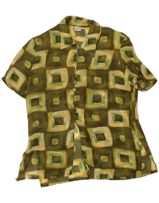 PRIMAVERA FIRENZE Womens Shirt Blouse UK 14 Medium Green Geometric Versatile Layering Blouse PRIMAVERA FIRENZE Womens Shirt Blouse UK 14 Medium Green Geometric Versatile Layering Blouse