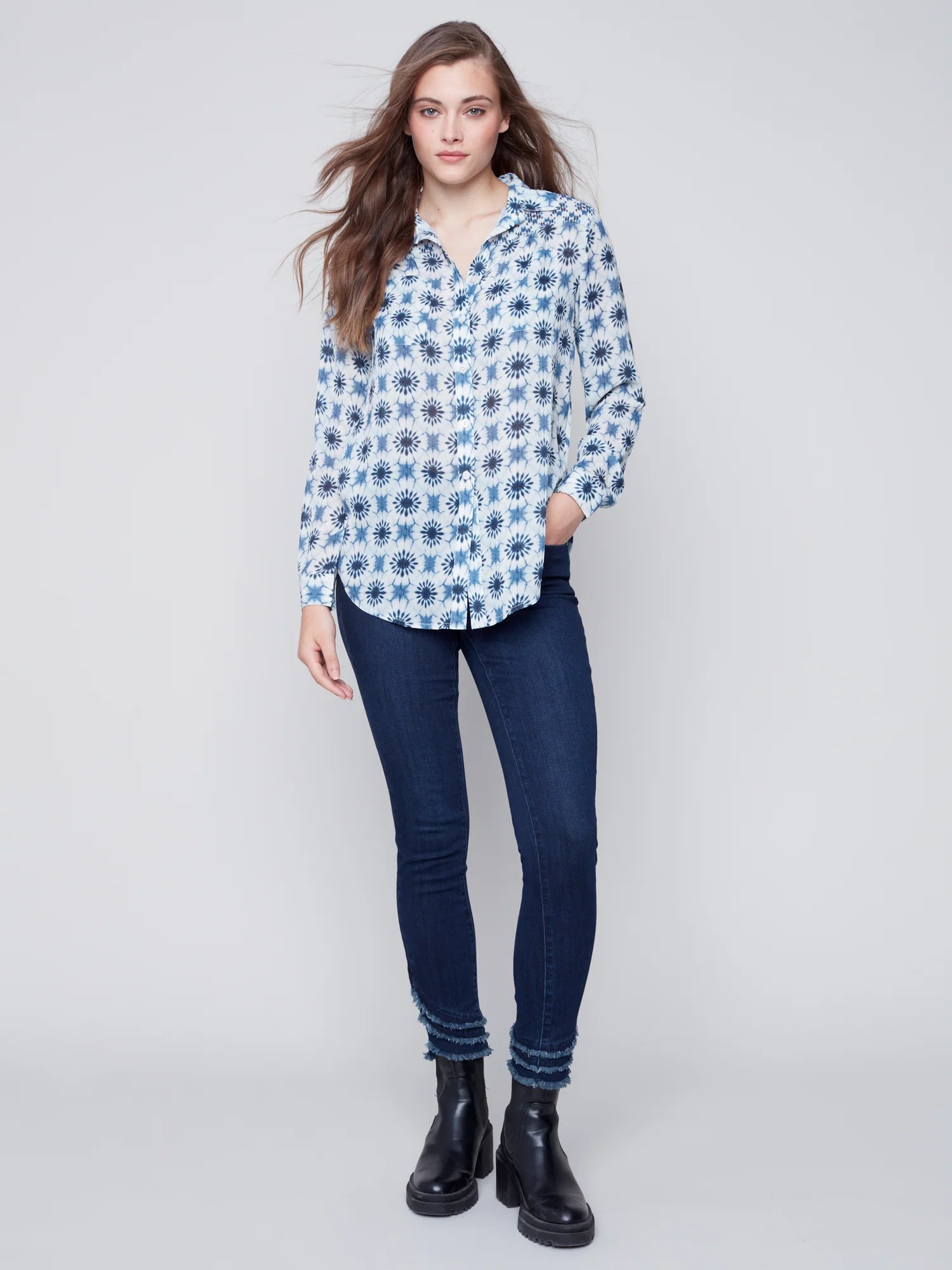 PRINTED CRINKLE BLOUSE Flowy Bohemian Blouse