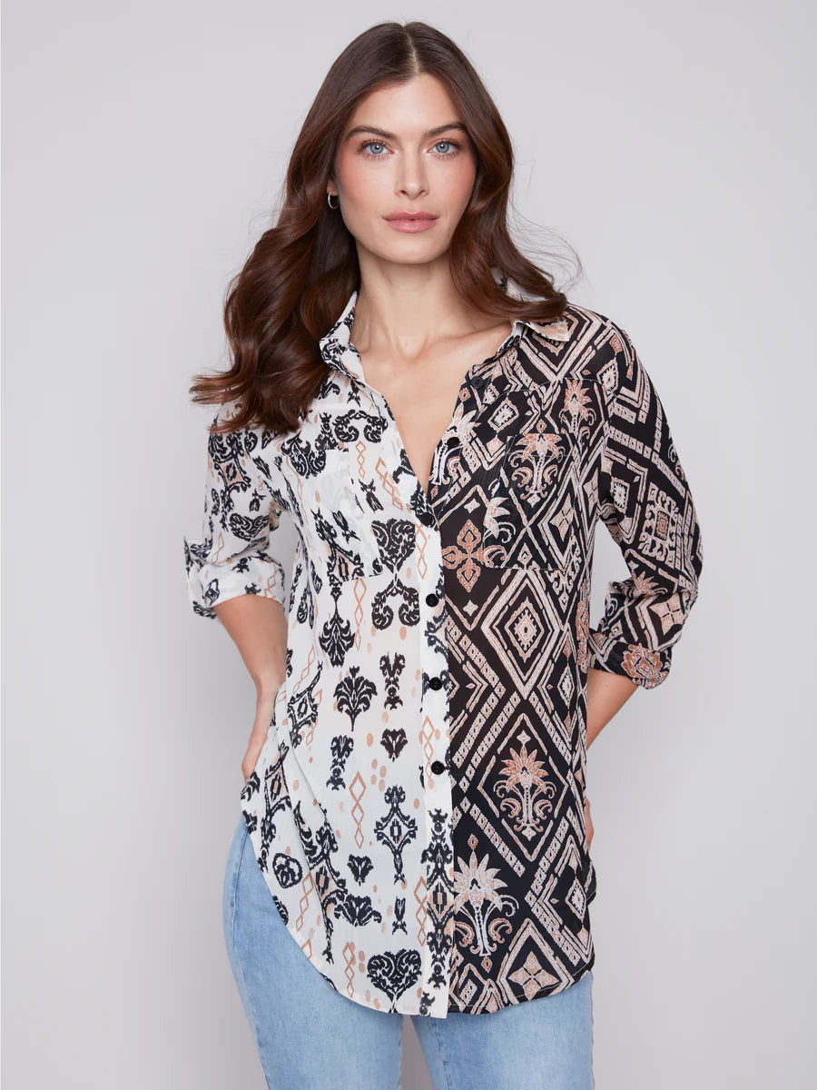PRINTED CRINKLE BLOUSE Textured Cotton Blouse