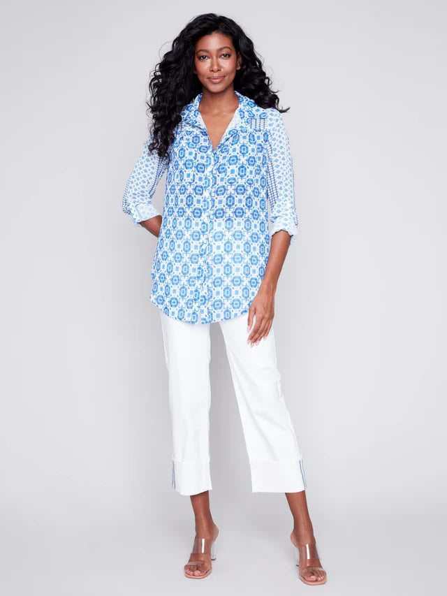 PRINTED CRINKLE BLOUSE Silky Draped Blouse