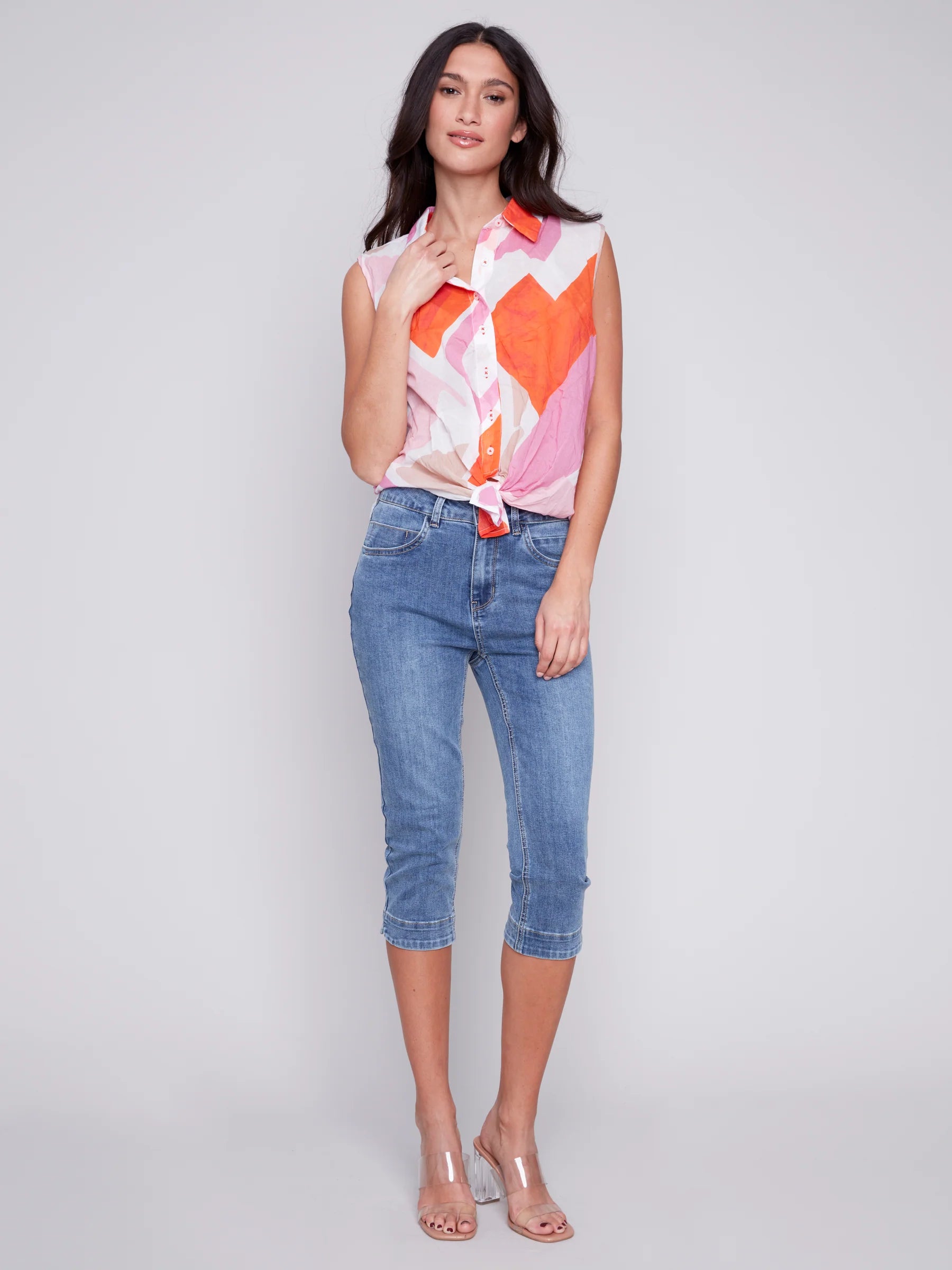 PRINTED FRONT TIE BLOUSE Frilled Cuff Blouse