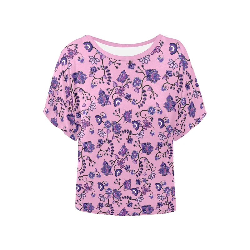 Purple Floral Amour Women's Batwing-Sleeved Blouse T shirt Chic Off-Shoulder Blouse