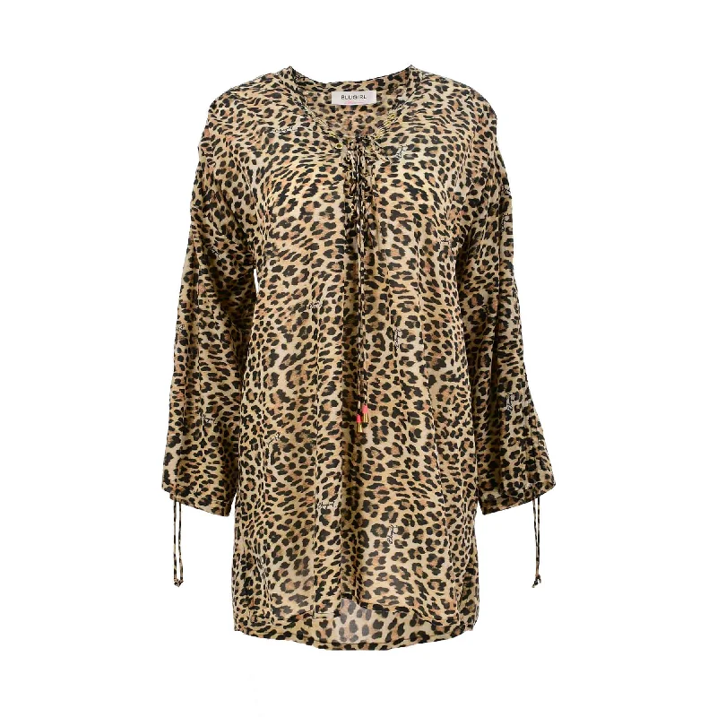 Blugirl Women's Leopard Print Blouse Double Button Blouse