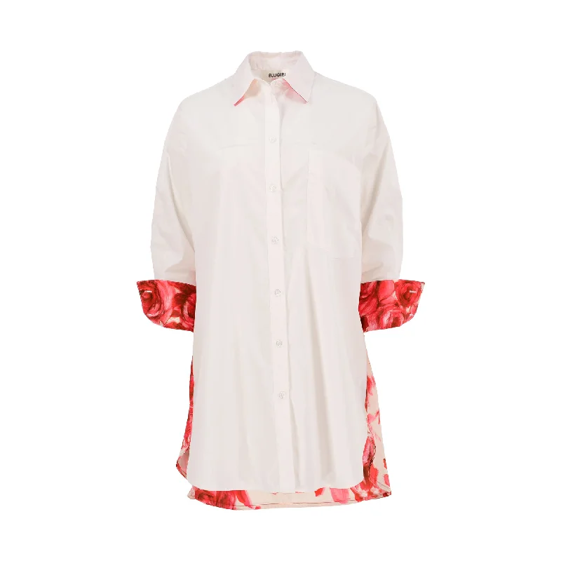 Blugirl Women's White & Rose Blouse Balloon Sleeve Blouse