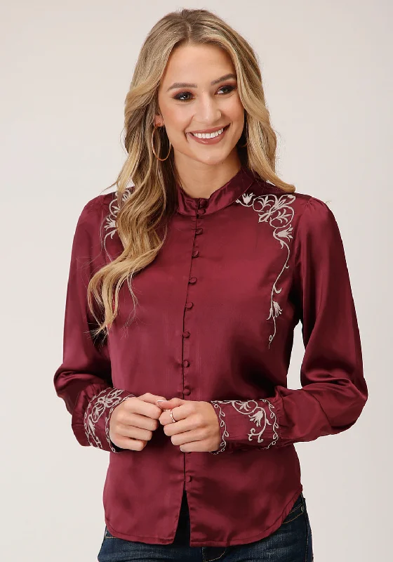 Roper Womens Wine Polyester Victorian L/S Blouse Side Tie Blouse