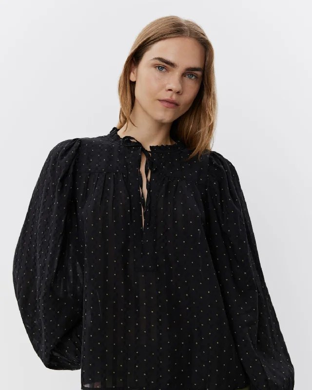 LOURDESSW BLOUSE - Black Satin Bow Blouse