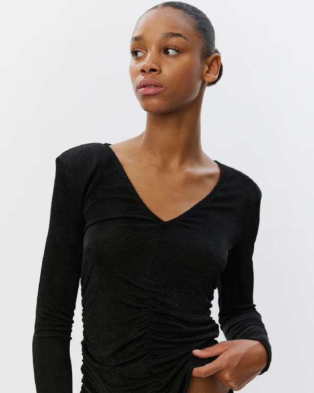EVYSW BLOUSE - Black Satin Bow Blouse
