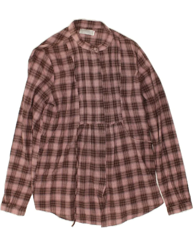 SERGIO TACCHINI Womens Shirt Blouse UK 16 Large Pink Check Cotton Pleated Collar Blouse SERGIO TACCHINI Womens Shirt Blouse UK 16 Large Pink Check Cotton Pleated Collar Blouse