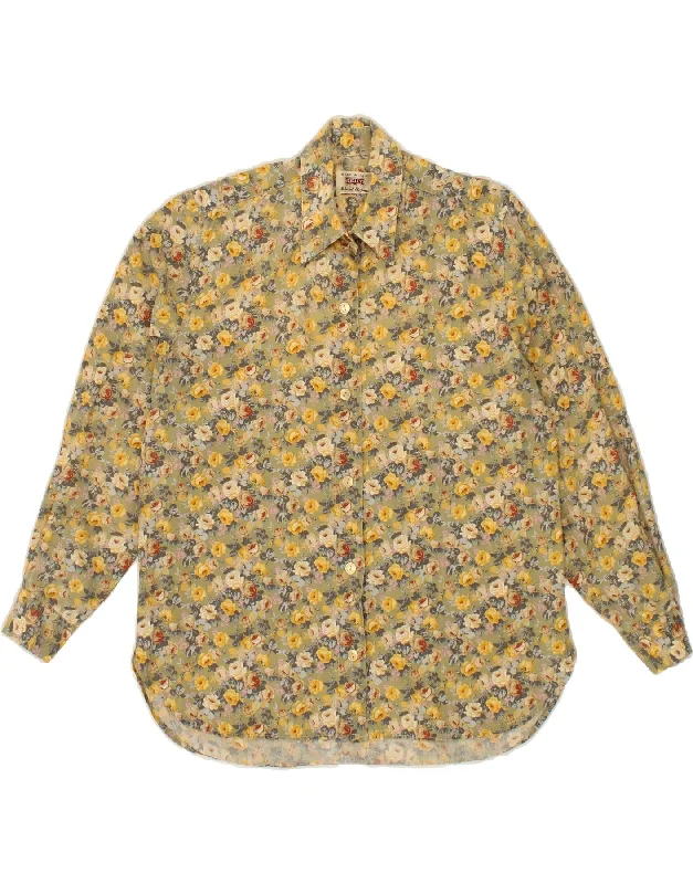 SISLEY Womens Shirt Blouse UK 14 Medium Beige Floral Off-Shoulder Wrap Blouse