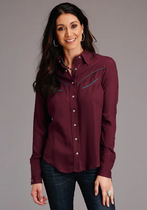 Stetson Womens Deep Wine Rayon/Nylon Western Top L/S Blouse Everyday Stylish Blouse