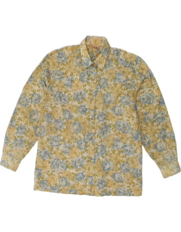 TIKIDA Womens Shirt Blouse UK 14 Large Green Floral Polyester Subtle Shimmer Blouse