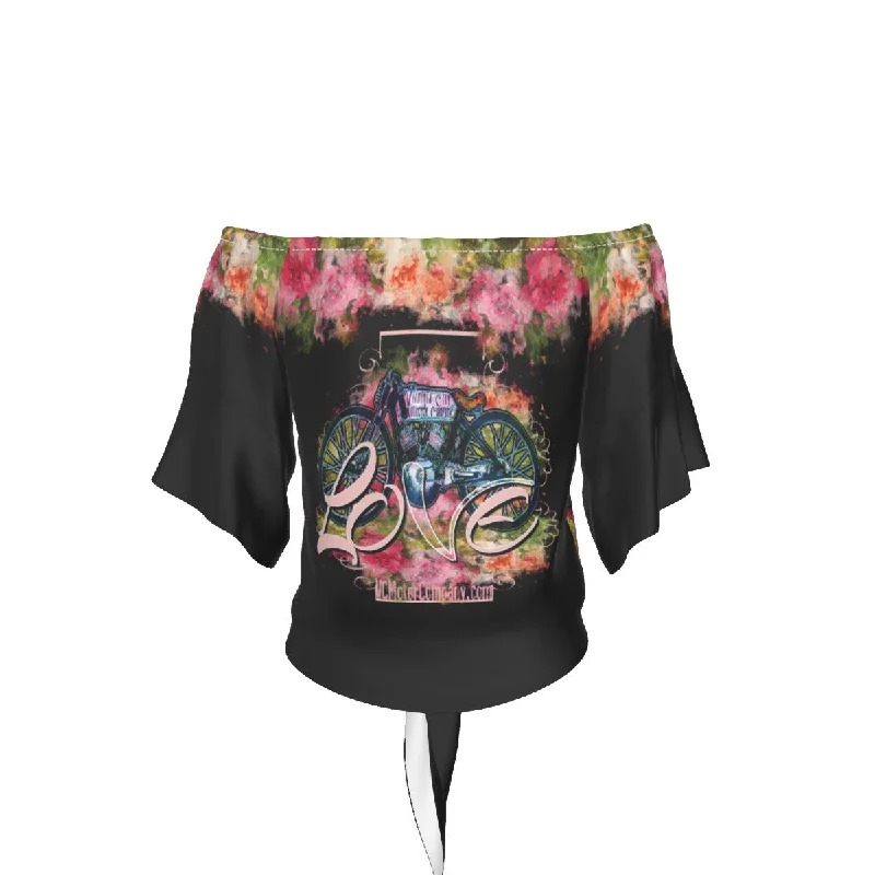 V-Twin Valentine Women's Off-shoulder Tie up Blouse Elegant Office Blouse