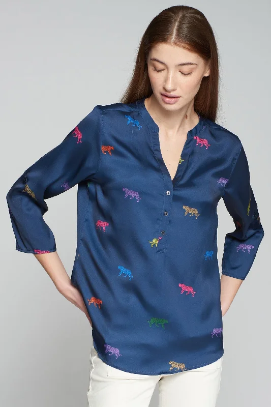 Vilagallo 31701 Blue Leopards Blouse Playful Puff Blouse