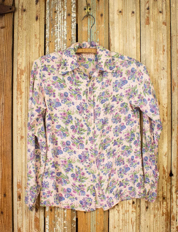Vintage Granny Takes A Trip Floral Blouse 1960s Small Textured Cotton Blouse
