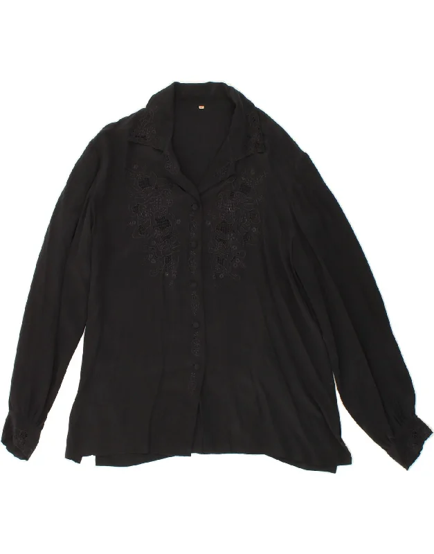 VINTAGE Womens Shirt Blouse EU 40 Medium Black Smart Casual Blouse