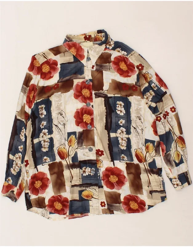VINTAGE Womens Shirt Blouse EU 44 XL Multicoloured Floral Viscose Boho Chic Blouse