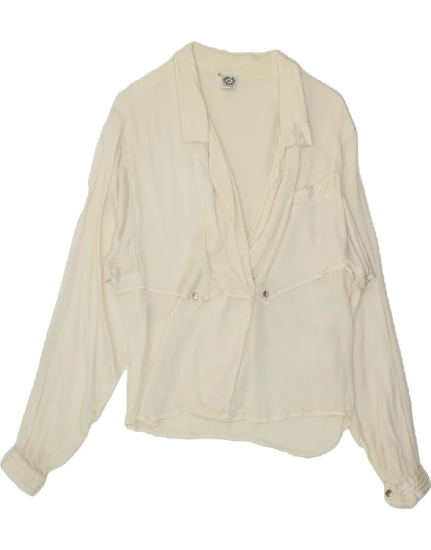 VINTAGE Womens Shirt Blouse IT 40 Small White Acetate Vintage Polka Blouse