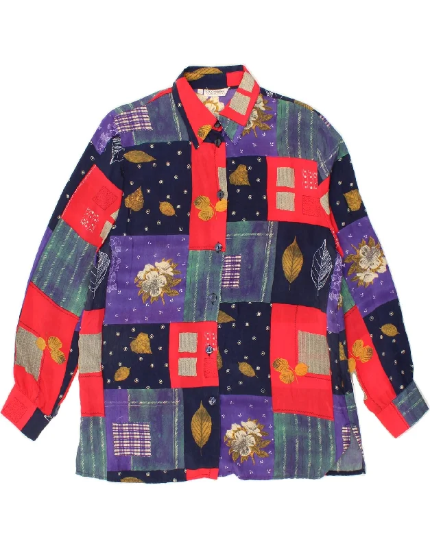 VINTAGE Womens Shirt Blouse IT 42 Medium Multicoloured Patchwork Stretchy Fitted Blouse