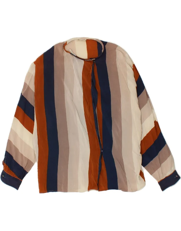VINTAGE Womens Shirt Blouse IT 42 Medium Multicoloured Striped Acetate Floral Print Blouse VINTAGE Womens Shirt Blouse IT 42 Medium Multicoloured Striped Acetate Floral Print Blouse
