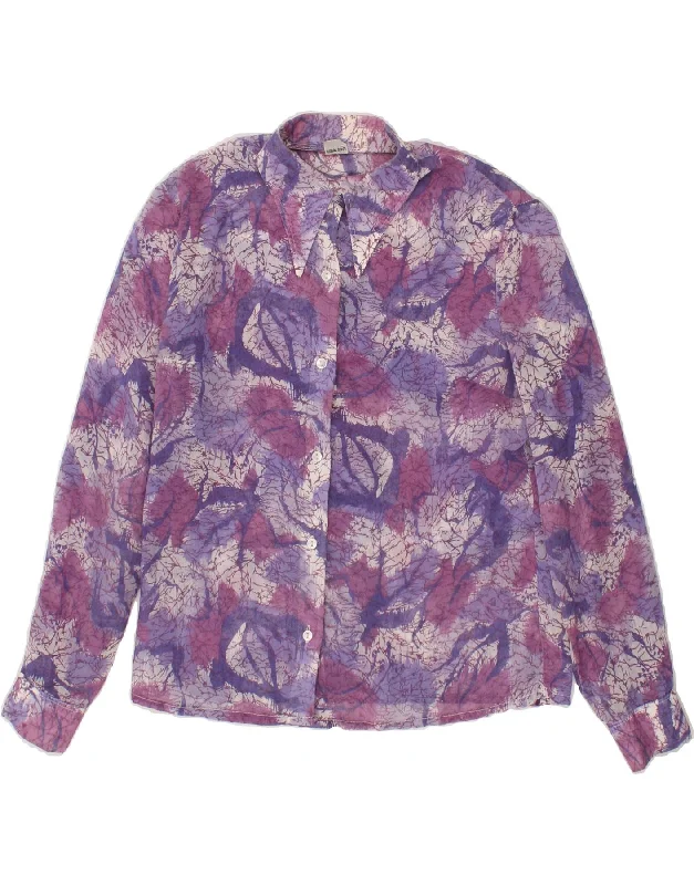 VINTAGE Womens Shirt Blouse IT 42 Medium Purple Colourblock Romantic Lace Blouse