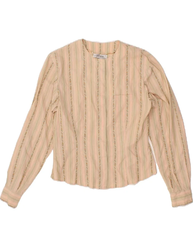 VINTAGE Womens Shirt Blouse IT 44 Medium Beige Striped Cotton Backless Summer Blouse VINTAGE Womens Shirt Blouse IT 44 Medium Beige Striped Cotton Backless Summer Blouse