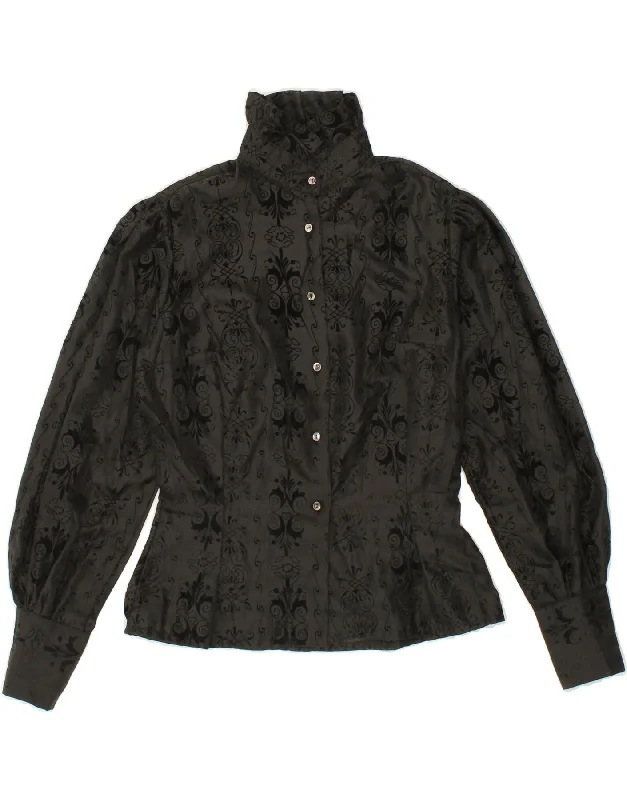 VINTAGE Womens Shirt Blouse IT 44 Medium Black Paisley Drape Neck Blouse