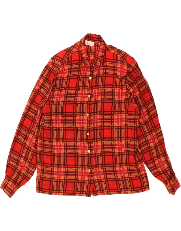 VINTAGE Womens Shirt Blouse IT 46 Large Red Check Silk Elegant Semi-Sheer Blouse