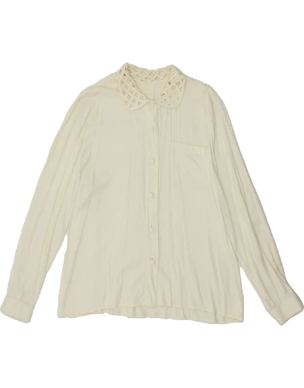 VINTAGE Womens Shirt Blouse IT 48 XL Off White Cotton Elegant Office Blouse