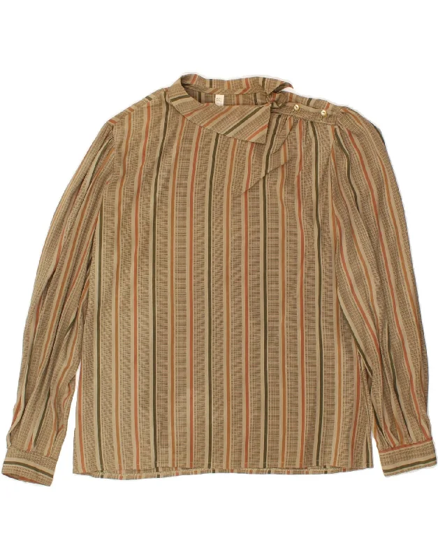VINTAGE Womens Shirt Blouse IT 50 XL Beige Striped Silk Sheer Mesh Blouse