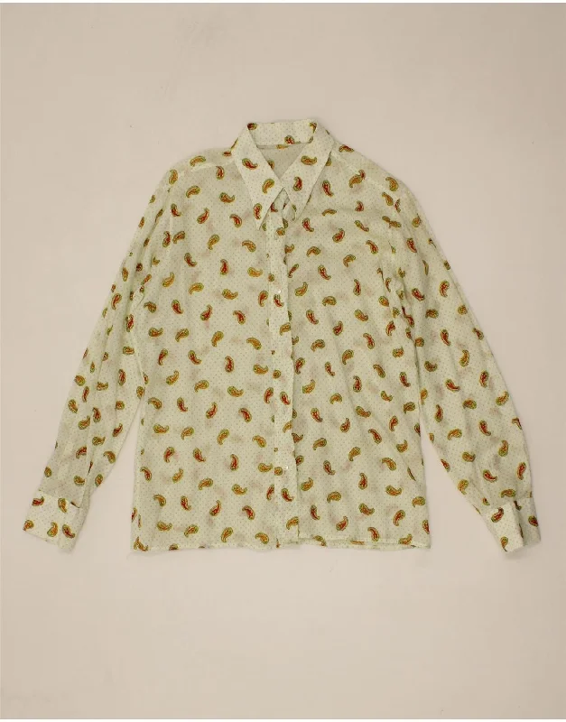 VINTAGE Womens Shirt Blouse IT 50 XL Green Paisley Short Sleeve Blouse