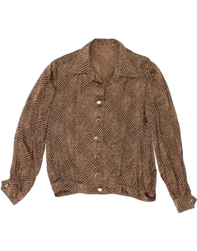 VINTAGE Womens Shirt Blouse UK 12 Medium Brown Check Gathered Detail Blouse