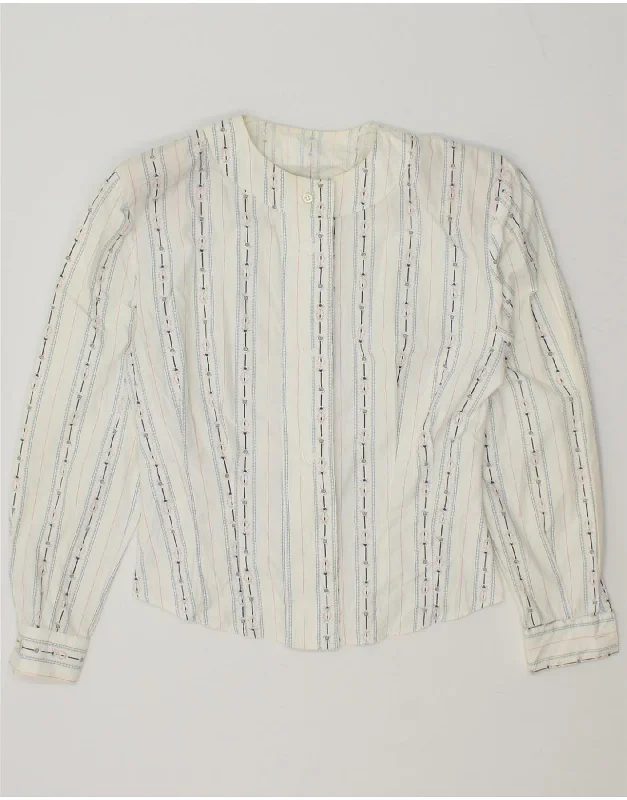 VINTAGE Womens Shirt Blouse UK 12 Medium White Striped Cotton Casual Relaxed Fit Blouse VINTAGE Womens Shirt Blouse UK 12 Medium White Striped Cotton Casual Relaxed Fit Blouse