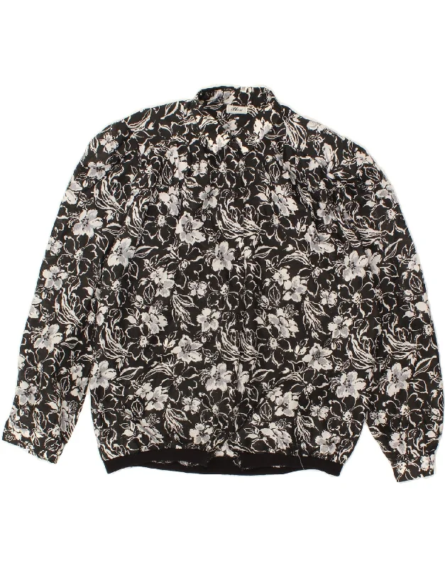 VINTAGE Womens Shirt Blouse UK 14 Large Black Floral Modern Oversized Blouse