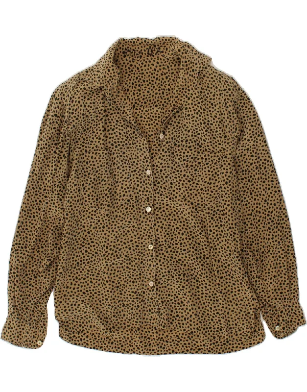 VINTAGE Womens Shirt Blouse UK 14 Large Brown Spotted Loose Fit Blouse