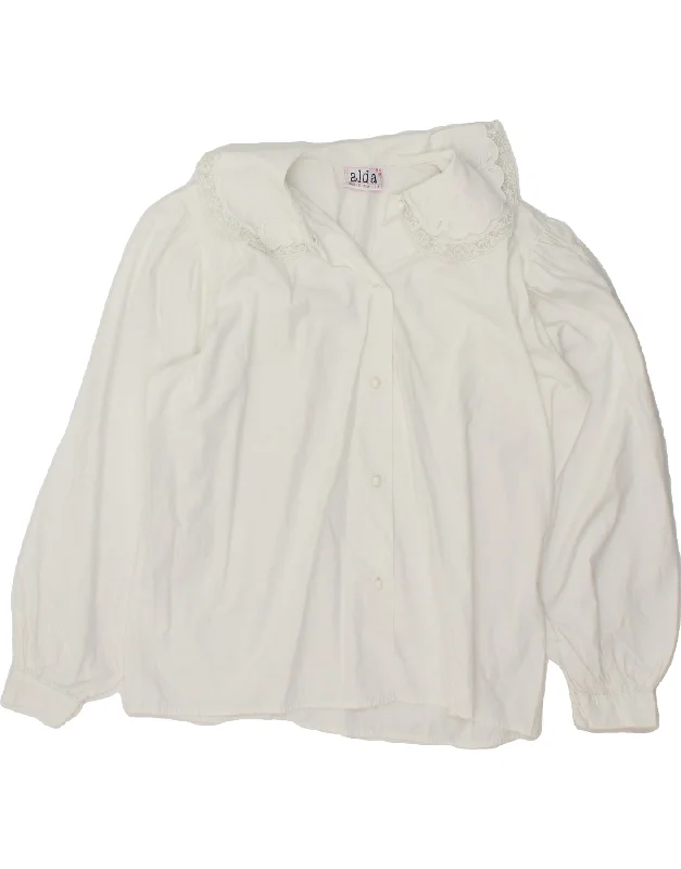 VINTAGE Womens Shirt Blouse UK 14 Large  White Cotton Pastel Color Blouse