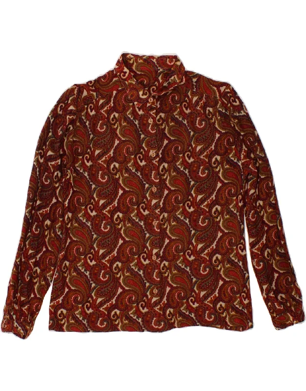 VINTAGE Womens Shirt Blouse UK 14 Medium Brown Paisley Lightweight Tunic Blouse