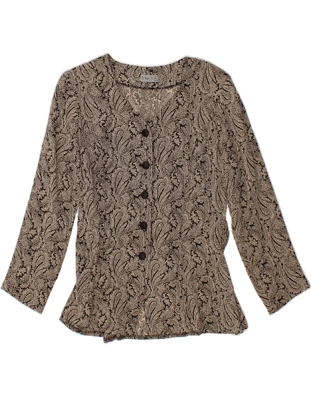 VINTAGE Womens Shirt Blouse UK 14 Medium Grey Paisley Smart Casual Blouse