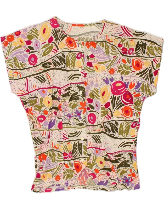 VINTAGE Womens Shirt Blouse UK 14 Medium Multicoloured Floral Cotton Vintage Lace Blouse