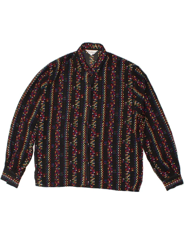 VINTAGE Womens Shirt Blouse UK 16 Large Black Striped Smart Business Blouse