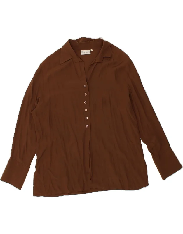VINTAGE Womens Shirt Blouse UK 16 Large Brown Satin Bow Blouse
