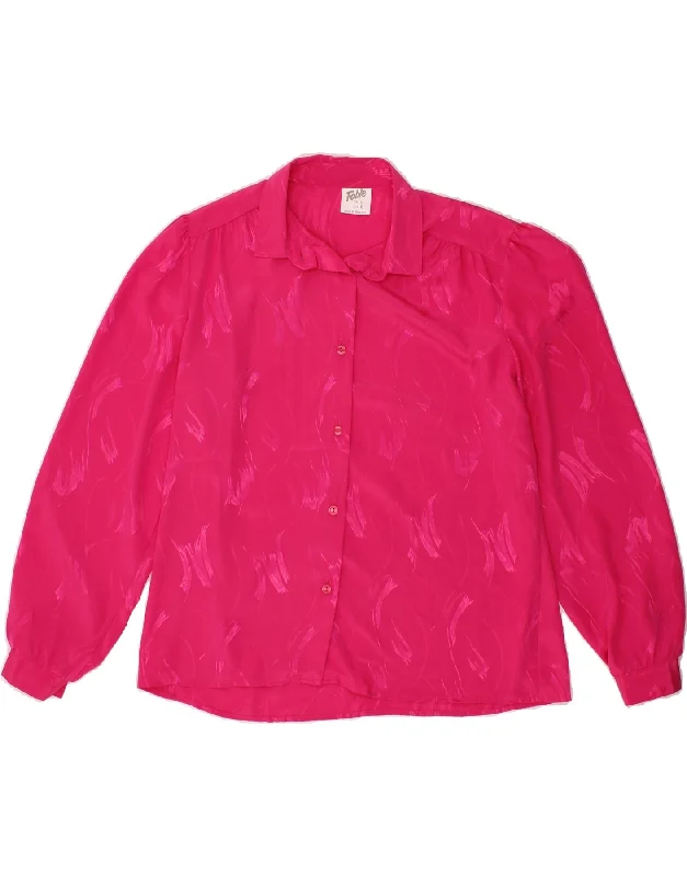 VINTAGE Womens Shirt Blouse UK 16 Large Pink Polyester Polished Work Blouse