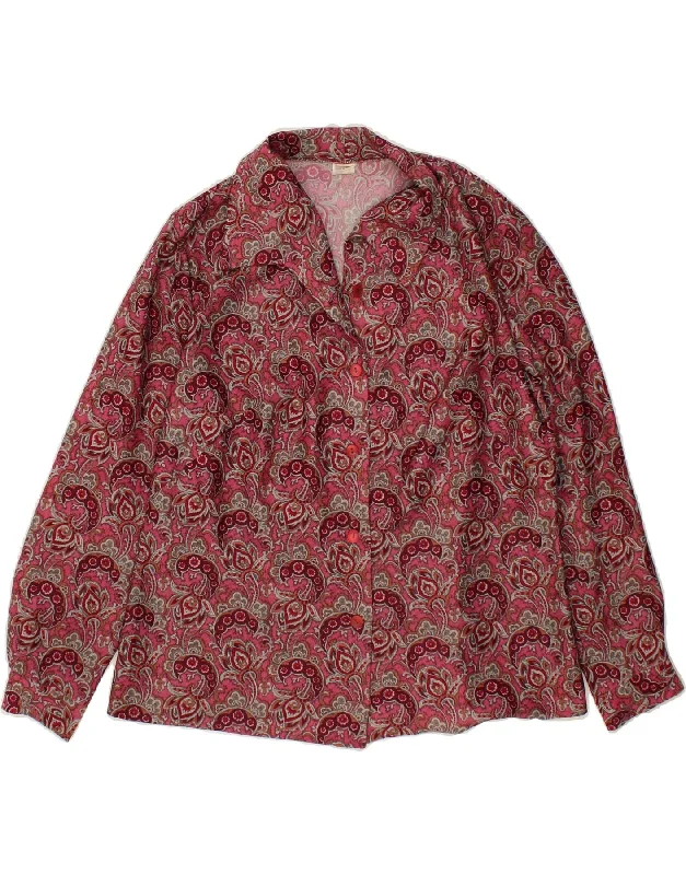 VINTAGE Womens Shirt Blouse UK 18 XL Burgundy Paisley Versatile Layering Blouse