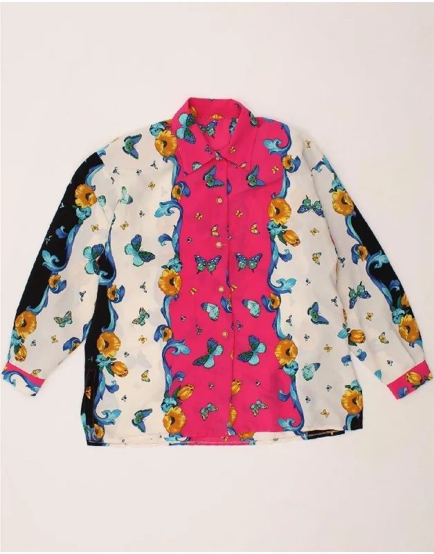 VINTAGE Womens Shirt Blouse UK 18 XL Multicoloured Floral Polished Work Blouse