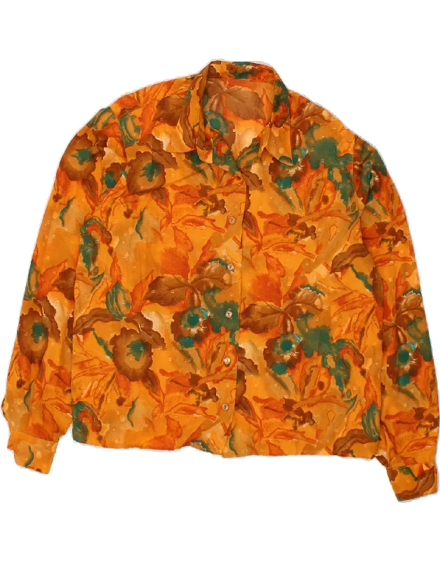 VINTAGE Womens Shirt Blouse UK 18 XL Orange Floral Loose Fit Blouse
