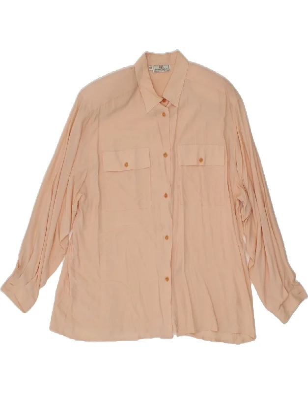 VINTAGE Womens Shirt Blouse UK 18 XL Pink Acetate Feminine Pastel Blouse