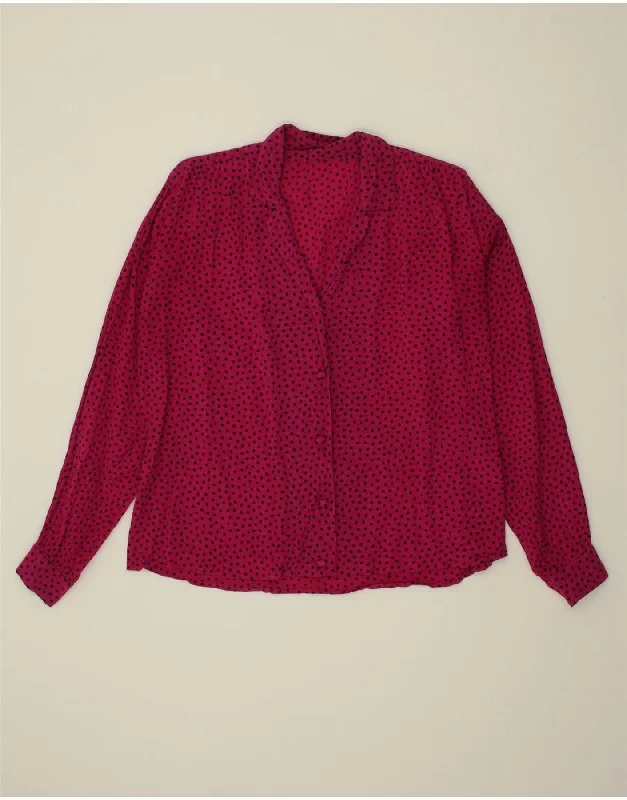VINTAGE Womens Shirt Blouse UK 18 XL Pink Polka Dot Modern Work Blouse