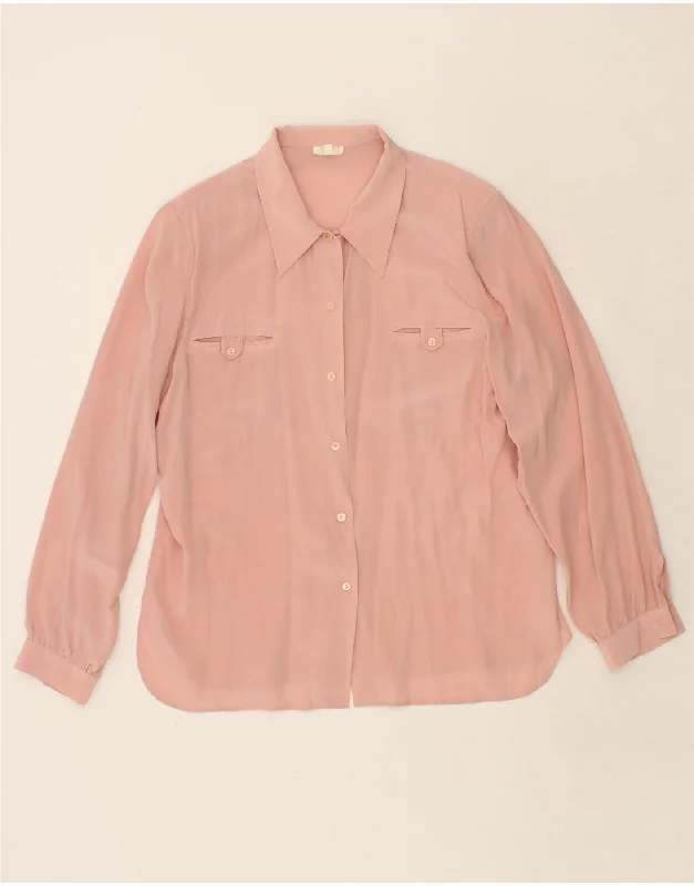 VINTAGE Womens Shirt Blouse UK 18 XL Pink Silky Tunic Blouse