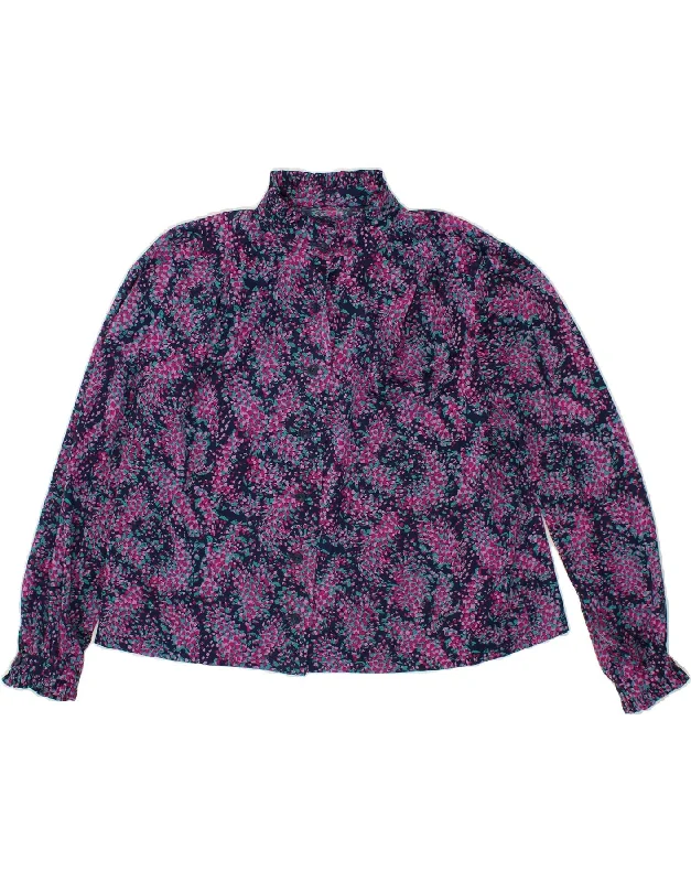 VINTAGE Womens Shirt Blouse UK 18 XL Purple Floral Loose Oversized Blouse