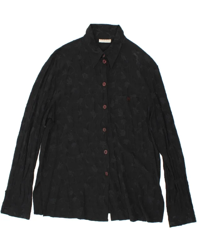 VINTAGE Womens Shirt Blouse UK 20 2XL Black Floral Viscose Lightweight Tunic Blouse