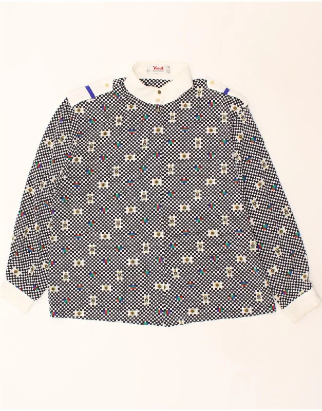 VINTAGE Womens Shirt Blouse UK 20 2XL Navy Blue Geometric Polyester Sleeveless Summer Blouse VINTAGE Womens Shirt Blouse UK 20 2XL Navy Blue Geometric Polyester Sleeveless Summer Blouse